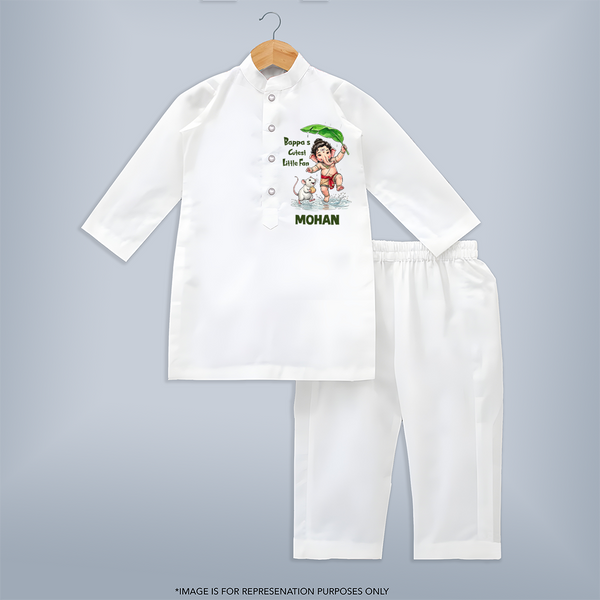 Little Ganesha Playful Blessings Printed Kurta Set - WHITE - 3 - 6 Months Old (Chest 24", Kurta Length 14'', Waist 19", Pant Length 14")