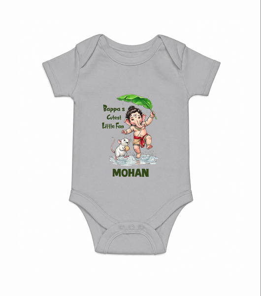 Bappa's Little Fan Ganesha Celebration Printed Romper - GREY - New Born (Chest 14")