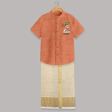 Little Ganesha Playful Blessings Printed Shirt and Dhoti - ORANGE - 0 - 6 Months Old (Chest-23") (Dhoti length-14")