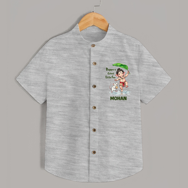 Bappa's Little Fan Ganesha Celebration Printed Shirt - GREY - 0 - 6 Months Old (Chest 23")