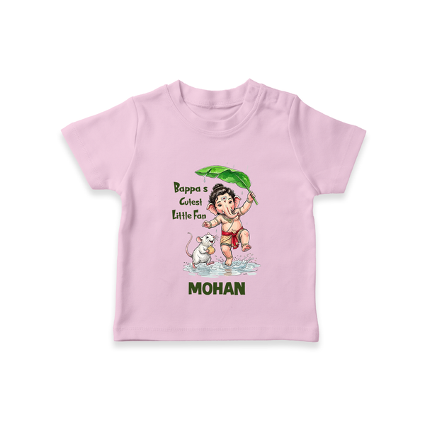 Bappa's Little Fan Ganesha Celebration Printed T Shirt - BABY PINK - 0-5 Months Old (Chest 17")