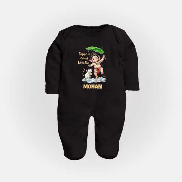 Bappa's Little Fan Ganesha Celebration Printed Fullbody Suit - BLACK - New Born (Chest 7.5")