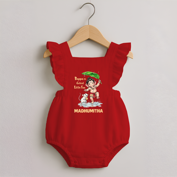 Bappa's Little Fan Ganesha Celebration Printed Romper Frock - RED - 0 - 3 Months Old (Chest 19")