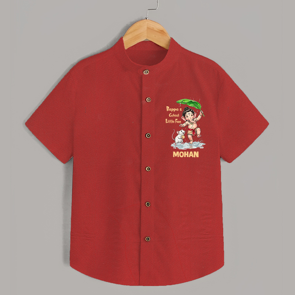 Bappa's Little Fan Ganesha Celebration Printed Shirt - RED - 0 - 6 Months Old (Chest 23")