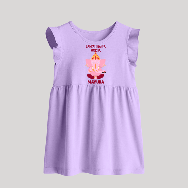 Ganpati Bappa Morya Festive Blessings Printed Baby Frock - LILAC - 0 - 3 Months Old (Chest 17")