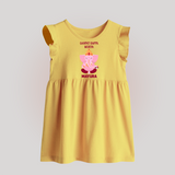 Ganpati Bappa Morya Festive Blessings Printed Baby Frock - PASTEL YELLOW - 0 - 3 Months Old (Chest 17")