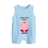 Ganpati Bappa Morya Festive Blessings Printed Button Romper - BABY BLUE - New Born (Chest 18")