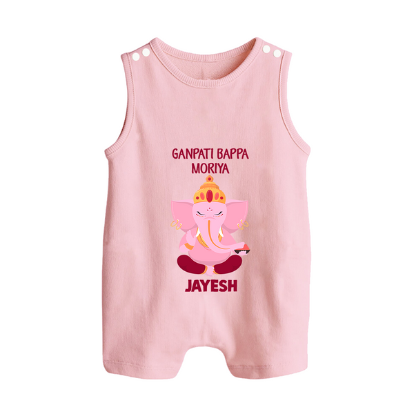 Ganpati Bappa Morya Festive Blessings Printed Button Romper - BABY PINK - New Born (Chest 18")