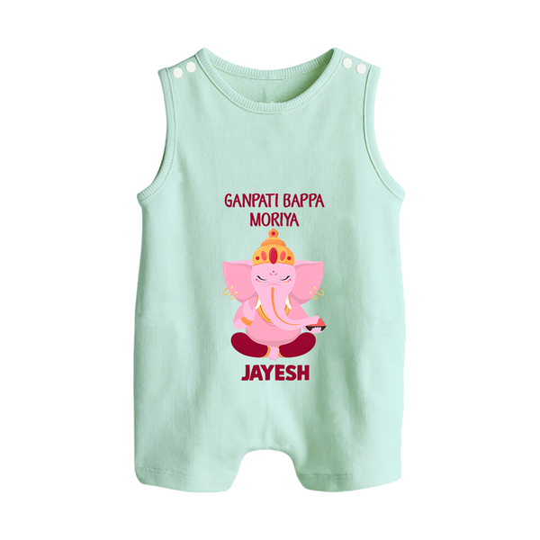 Ganpati Bappa Morya Festive Blessings Printed Button Romper - MINT GREEN - New Born (Chest 18")