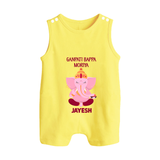 Ganpati Bappa Morya Festive Blessings Printed Button Romper - PASTEL YELLOW - New Born (Chest 18")