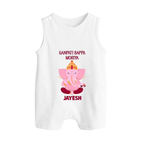 Ganpati Bappa Morya Festive Blessings Printed Button Romper - WHITE - New Born (Chest 18")