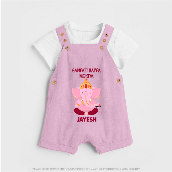 Ganpati Bappa Morya Festive Blessings Printed Dungaree - BABY PINK - 0 - 5 Months Old (Chest 18")