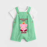 Ganpati Bappa Morya Festive Blessings Printed Dungaree - GREEN - 0 - 5 Months Old (Chest 18")
