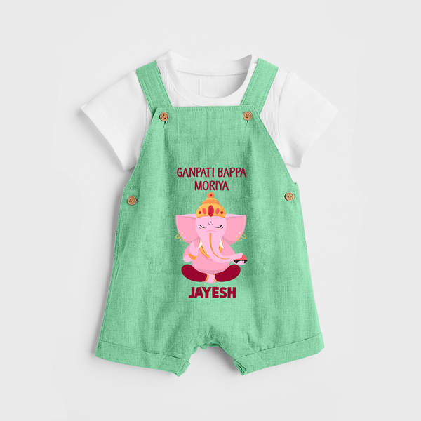 Ganpati Bappa Morya Festive Blessings Printed Dungaree - GREEN - 0 - 5 Months Old (Chest 18")
