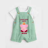 Ganpati Bappa Morya Festive Blessings Printed Dungaree - MINT GREEN - 0 - 5 Months Old (Chest 18")
