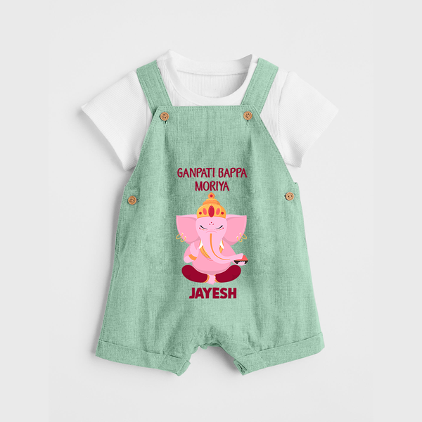 Ganpati Bappa Morya Festive Blessings Printed Dungaree - MINT GREEN - 0 - 5 Months Old (Chest 18")