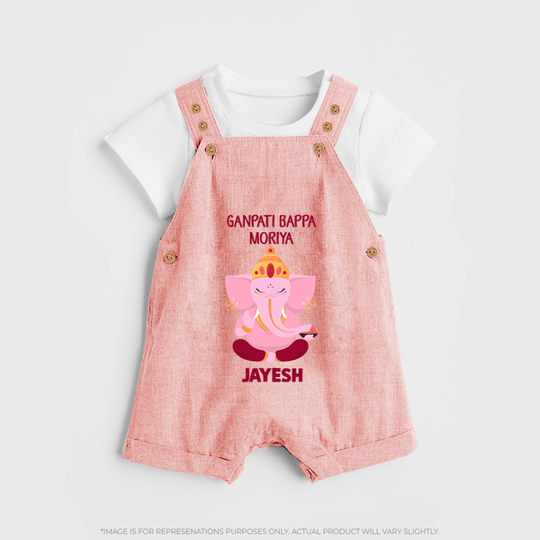 Ganpati Bappa Morya Festive Blessings Printed Dungaree - PEACH - 0 - 5 Months Old (Chest 18")