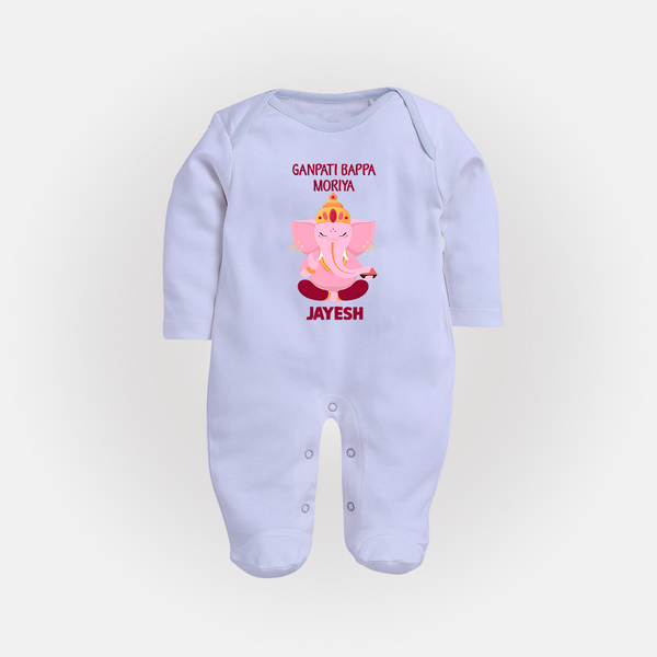 Ganpati Bappa Morya Festive Blessings Printed Fullbody Suit - BABY BLUE - New Born (Chest 7.5")