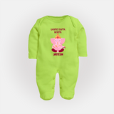 Ganpati Bappa Morya Festive Blessings Printed Fullbody Suit - LIME GREEN - New Born (Chest 7.5")