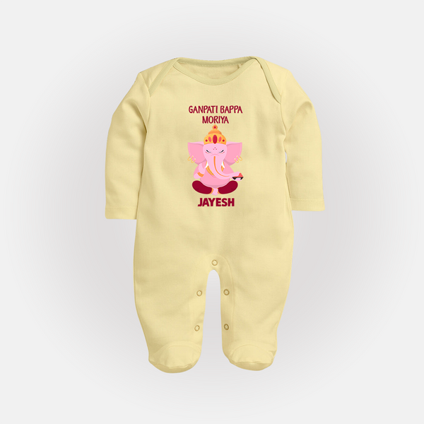 Ganpati Bappa Morya Festive Blessings Printed Fullbody Suit - PASTEL YELLOW - New Born (Chest 7.5")