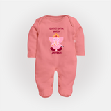 Ganpati Bappa Morya Festive Blessings Printed Fullbody Suit - PEACH - New Born (Chest 7.5")
