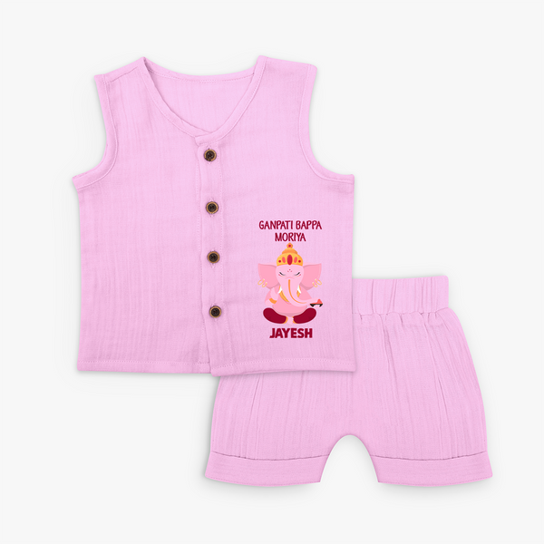 Ganpati Bappa Morya Festive Blessings Printed Jabla Set - BABY PINK - 0 - 3 Months Old (Chest 9.8")