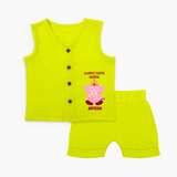 Ganpati Bappa Morya Festive Blessings Printed Jabla Set - LIME GREEN - 0 - 3 Months Old (Chest 9.8")