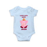 Ganpati Bappa Morya Festive Blessings Printed Romper - BABY BLUE - New Born (Chest 14")