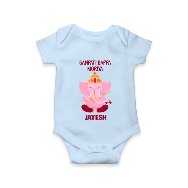 Ganpati Bappa Morya Festive Blessings Printed Romper - BABY BLUE - New Born (Chest 14")