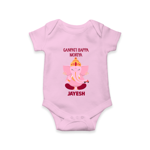 Ganpati Bappa Morya Festive Blessings Printed Romper - BABY PINK - New Born (Chest 14")