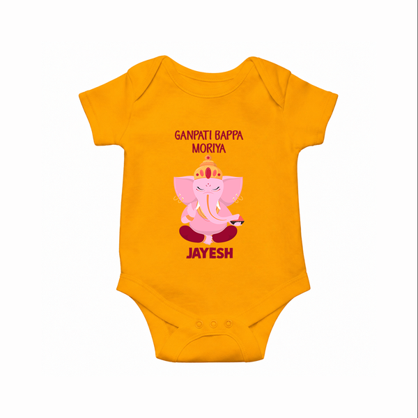 Ganpati Bappa Morya Festive Blessings Printed Romper - CHROME YELLOW - New Born (Chest 14")
