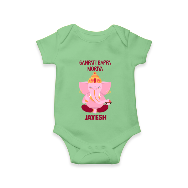 Ganpati Bappa Morya Festive Blessings Printed Romper - GREEN - New Born (Chest 14")