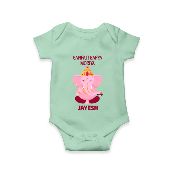 Ganpati Bappa Morya Festive Blessings Printed Romper - MINT GREEN - New Born (Chest 14")