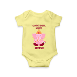 Ganpati Bappa Morya Festive Blessings Printed Romper - PASTEL YELLOW - New Born (Chest 14")