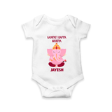 Ganpati Bappa Morya Festive Blessings Printed Romper - WHITE - New Born (Chest 14")