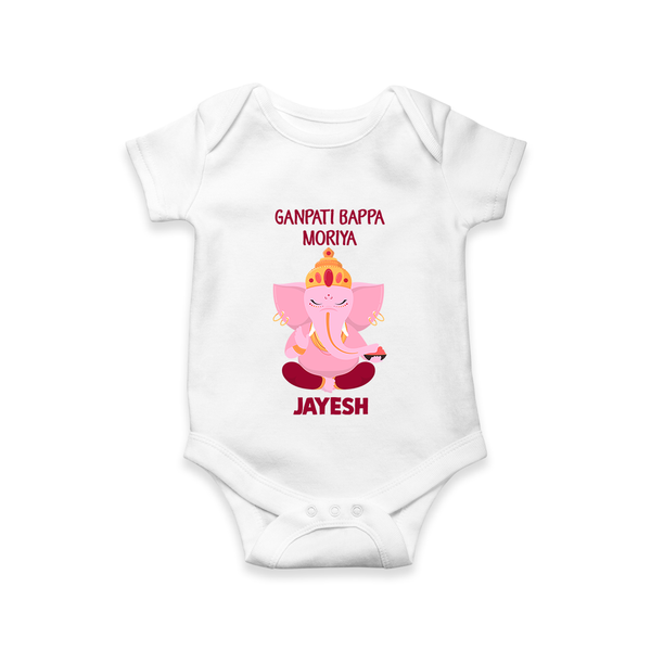 Ganpati Bappa Morya Festive Blessings Printed Romper - WHITE - New Born (Chest 14")