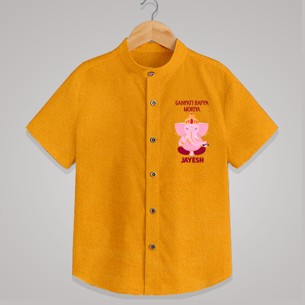 Ganpati Bappa Morya Festive Blessings Printed Shirt - CHROME YELLOW - 0 - 6 Months Old (Chest 23")