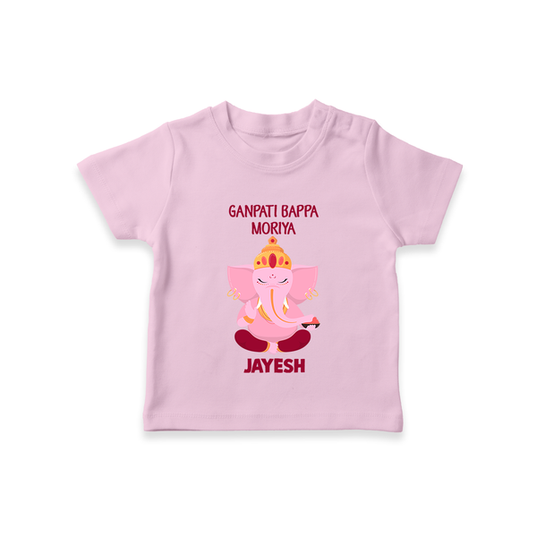 Ganpati Bappa Morya Festive Blessings Printed T Shirt - BABY PINK - 0-5 Months Old (Chest 17")