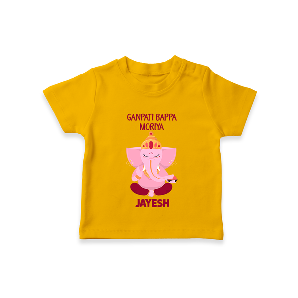 Ganpati Bappa Morya Festive Blessings Printed T Shirt - CHROME YELLOW - 0-5 Months Old (Chest 17")