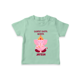 Ganpati Bappa Morya Festive Blessings Printed T Shirt - MINT GREEN - 0-5 Months Old (Chest 17")