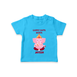 Ganpati Bappa Morya Festive Blessings Printed T Shirt - SKY BLUE - 0-5 Months Old (Chest 17")