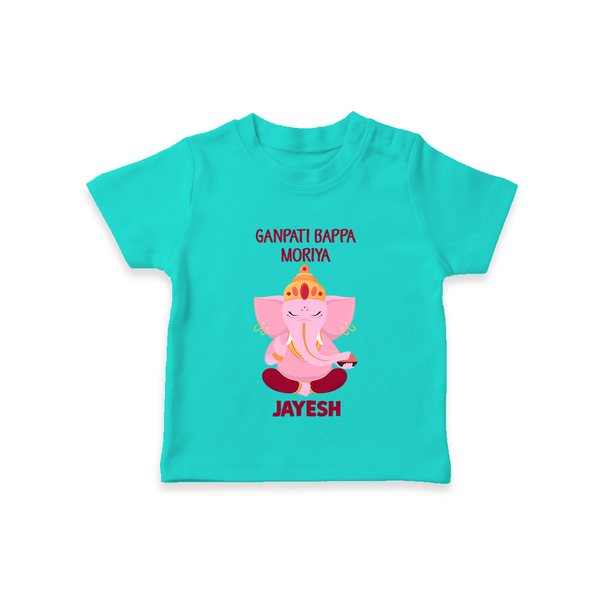 Ganpati Bappa Morya Festive Blessings Printed T Shirt - TEAL - 0-5 Months Old (Chest 17")