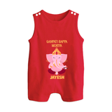 Ganpati Bappa Morya Festive Blessings Printed Button Romper - RED - New Born (Chest 18")