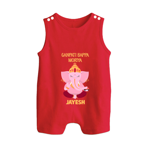 Ganpati Bappa Morya Festive Blessings Printed Button Romper - RED - New Born (Chest 18")