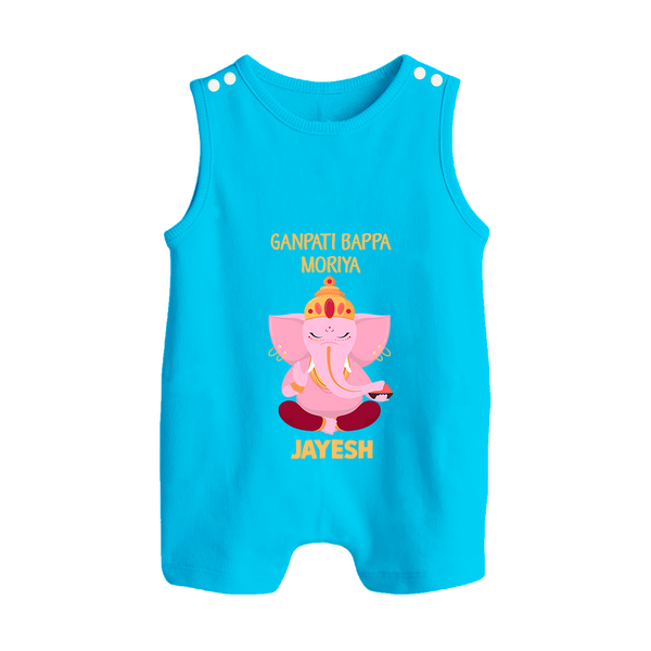 Ganpati Bappa Morya Festive Blessings Printed Button Romper - SKY BLUE - New Born (Chest 18")