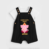 Ganpati Bappa Morya Festive Blessings Printed Dungaree - BLACK - 0 - 5 Months Old (Chest 18")