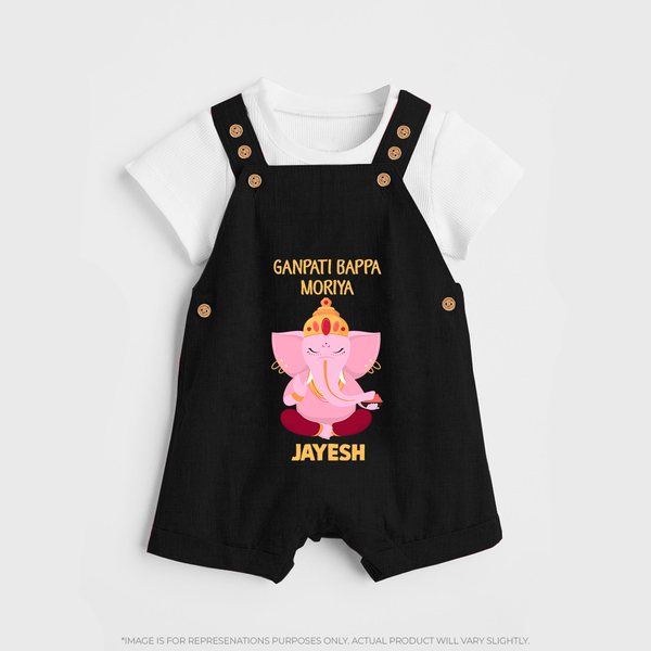 Ganpati Bappa Morya Festive Blessings Printed Dungaree - BLACK - 0 - 5 Months Old (Chest 18")