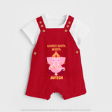 Ganpati Bappa Morya Festive Blessings Printed Dungaree - RED - 0 - 5 Months Old (Chest 18")