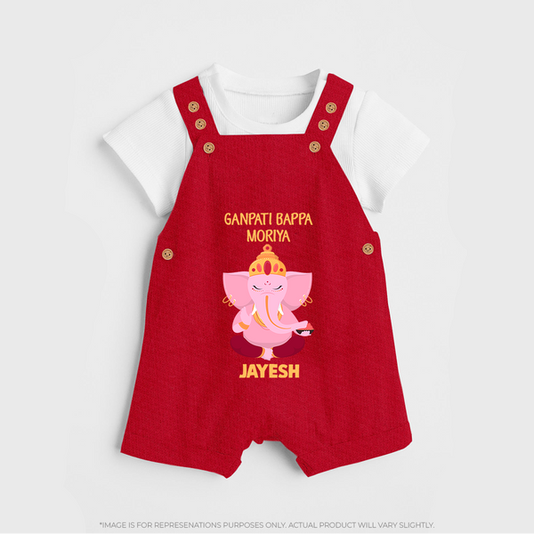 Ganpati Bappa Morya Festive Blessings Printed Dungaree - RED - 0 - 5 Months Old (Chest 18")