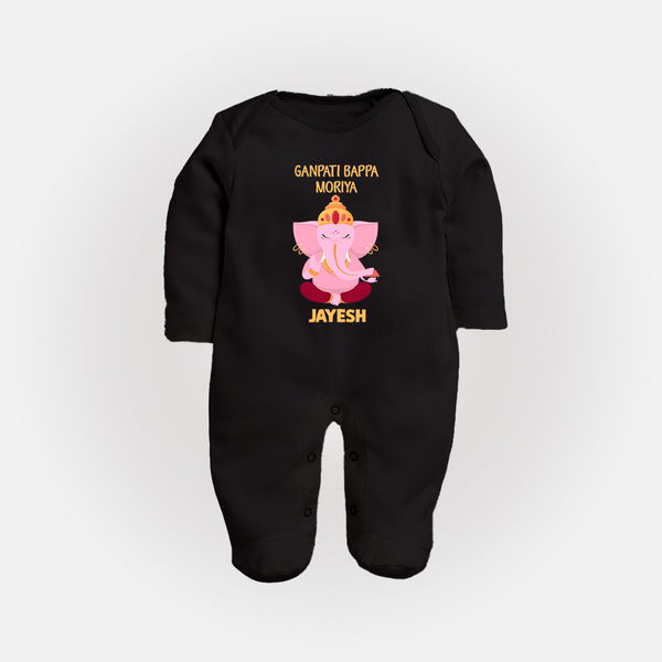 Ganpati Bappa Morya Festive Blessings Printed Fullbody Suit - BLACK - New Born (Chest 7.5")